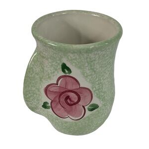 Vintage Neher Studio pottery Hand Warmer Mug Signed Neher 2002 Pink Rose 16 oz